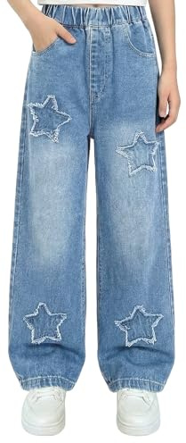 Keyck Vaqueros Baggy Jeans para Niñas Holgados Denim Pantalones 7-15 Años | con Cintura Elástica y Bolsillos, Largos Stretch Denim Jeans, Casual Moda Pierna Ancha Streetwear Azul Pants para Infantil