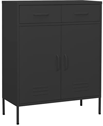YuuSsea Anthracite Steel Storage Cabinet, 80x35x101.5 cm Metal Utility Locker with Adjustable Shelf, Full Extension Drawers for Garage, Office, Home Organization