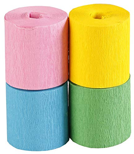 Clairefontaine 914294C – Zestaw 4 taśm z papieru krepowego ognioodpornego – niepalny – format 5 cm x 10 m – kreatywne zajęcia dla dzieci i dorosłych – dekoracje DIY – mix wiosenny – 4 kolory