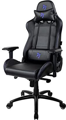 Arozzi Verona Signature Premium PU Ergonomischer Computerstuhl Gaming Stuhl Bürostuhl mit Liegestuhl Drehbarer Neigungswippe 4D Armlehnen und Nacken- und Lendenkissen - Schwarz mit blauen Akzenten