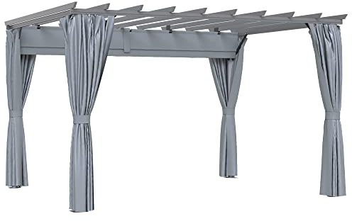 Outsunny Pergola-Pavillon mit einstellbarem Stoffdach witterungsbeständig wasserabweisend Sonnenschutz Polyester Stahl Grau 3,6 x 3 x 2,27 m