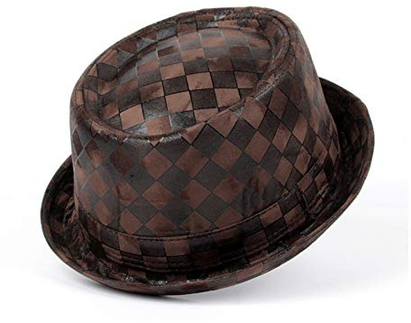 HHF Caps & Hats Pelle Moda Uomini Pork Pie Fedora Jazz - Gentleman Flat in Pelle - Taglia Grande 57-58CM - Colore Caffè