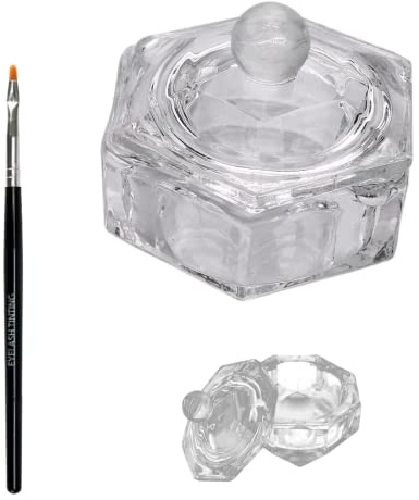 Professional Acrylic Liquid | Monomer Dappen Dish + Tint Lash Brush | Crystal Bowl Nail Art Powder Cup (Brush) (Hexagon + Free Brush)