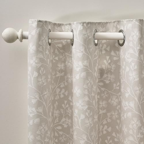 Catherine Lansfield Brooke Floral 66x54 Inch Lined Eyelet Curtains Two Panels Natural