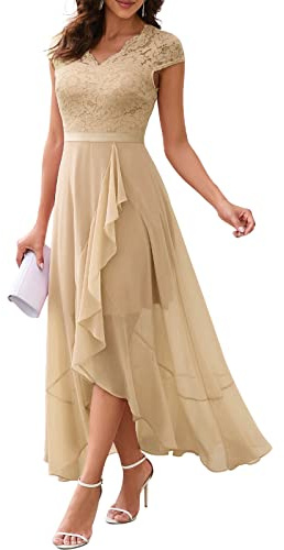 Bbonlinedress Aftonklänning, elegant för bröllop, spetsklänning, chiffongklänning, hi-lo-klänning, brudklänning, festklänning, examensklänning, lång, balklänning, strandklänning, champagne, XXL