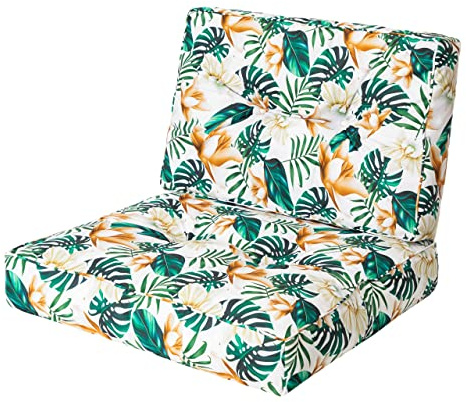 Cojín exterior KAJA 50 x 50 cm, flores blancas, cómodo cojín para muebles de jardín, balcón y columpio de Hollywood, cojín para palés y cojín para silla para interior y exterior