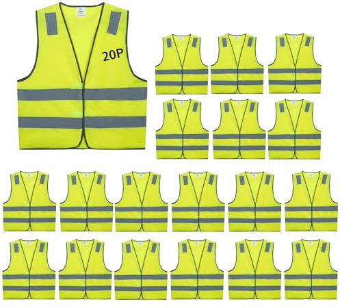 Lavori-AK Safety Vests 20 Pack Bulk - Yellow Reflective High Visibility Construction ANSI Class 2 Work Vests for Men,Woman,Hi Vis Mesh and Neon Silver Strip