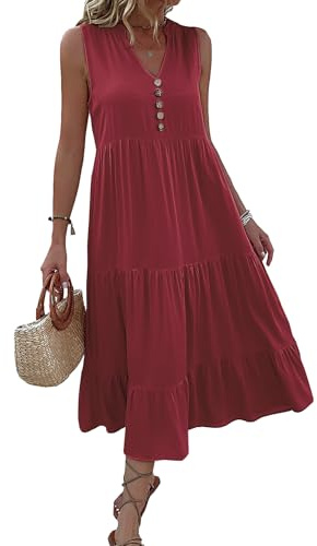 HYUET Vestido Largo de Verano para Mujer, Sin Mangas con Escote en V, Roba Ligera y Elegante, Playa, Vacaciones y el Verano