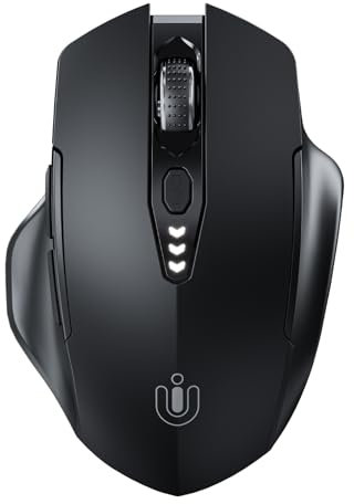 Uineer Bluetooth Maus, aktualisiert Maus kabellos Tri-Modus (BT 5.0/4.0+2,4 GHz), sichtbare Batteriestufe, ergonomische Computer Maus, 4 einstellbare DPI, funkmaus für Laptop und PC, schwarz
