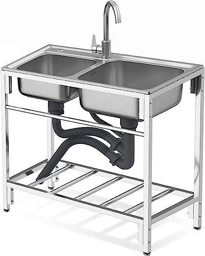 2-facks diskbänk kommersiell diskbänk dubbel diskbänk dubbla handfat rostfritt stål handfat utomhus catering handfat handfat med kallvattenkran