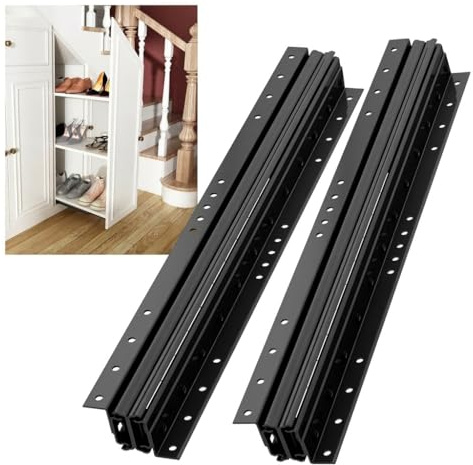 NECILO Glissières de tiroir montées sur le fond, 800 mm, 3 plis, coulisses invisibles pour escaliers, noir, capacité de charge de 92 kg, 1 paire