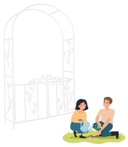 Grande arche de jardin en métal pour extérieur, jardin, terrasse, treillis de rose, tonnelle, plantes grimpantes, robuste et durable, couleur crème, 110 x 37 x 210 cm
