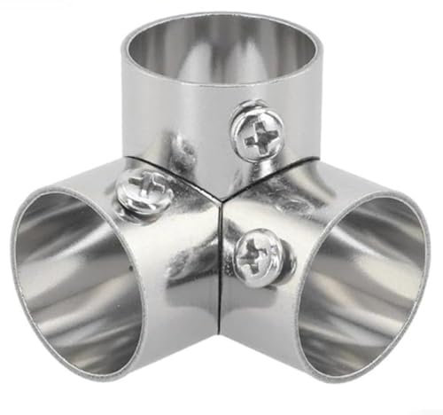 Sileduove 2 x Rundrohrverbinder, Kleiderstangenflanschverbinder, Edelstahl-Rohrverbinder, Regale, rechtwinklig, Silber (rechter Winkel, 3-Wege)