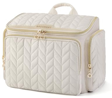 BAGSMART Reise-Kulturbeutel, große, weit offene Reisetasche für Toilettenartikel, Make-up-Kosmetik-Reisetasche mit Griff, Beige