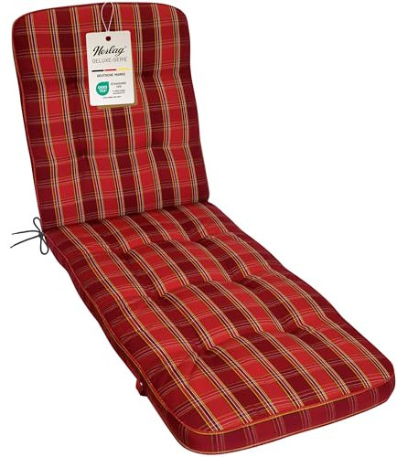 Herlag Liegenauflage Tilly 200x65x9cm - Liegestuhl-Auflage Karo-Motiv 9cm - Liegepolster für Gartenliege - Gartenmöbelauflage Liege Deluxe-Serie - Atmungsaktiv - Öko Tex 100 - Rot-Kariert