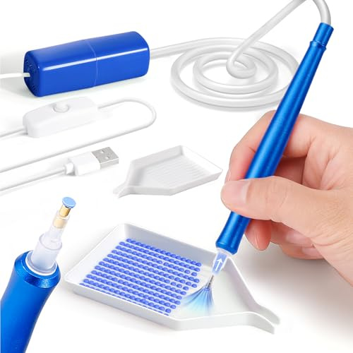 PP OPOUNT Stylo de peinture diamant électrique sous vide, accessoire de peinture diamant, compartiment de rangement, durable et stable, bleu