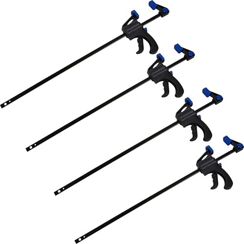 12-Inch Quick Release Quick Grip Light Duty One Handed Clamp for Woodworking - Mini Spreader Clamps with Non-Marring Pads, 4pc Set, Lightweight, Durable Nylon, Heat Treated Bar 300mm