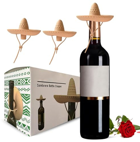 2 tappi per vino in silicone, chiusura per bottiglie di vino a forma di sombrero, divertente tappo per bottiglie di vino riutilizzabile e tappo per bottiglie di spumante