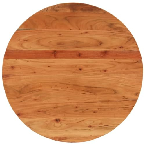 QJBSAVVA Tischplatte aus massiver Akazie rund 70 cm Ø 2,5 cm Stärke unbehandelte Holzplatte Modernes Design Robust und Langlebig für Wohnzimmer Küche Balkon Café