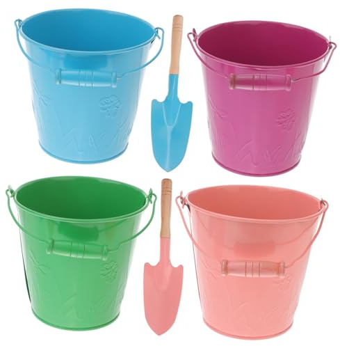 Abaodam Set 6 Pezzi Secchielli da Spiaggia in Ferro Colorati con 4 Secchielli e 2 Palette, Giocattoli per Giochi di Sabbia All’aperto, Manico Robusto e Design Leggero Colore Casuale