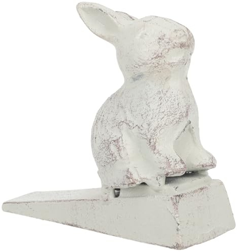 Cabilock Tope de Puerta Antideslizante de Fundición de Hierro en Estilo Vintage, Diseño de Conejo en Tonos Claros, Cuña Compacta para Sujeción Segura en Interiores y Exteriores, Protector