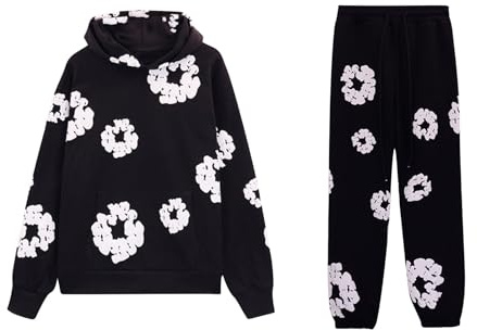 NSICBMNO Tracksuit Mens Full Set Casual 2 Piece Outfit Flower Puff Print Hoodie Baggy Joggers Sweatsuit Hooded Sweatshirt Sweatpants Jogging Bottoms Foam Print Tracksuit Y2K Hip-Hop Streetwear
