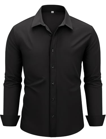 Autsel Camisa para Hombre Manga Larga Slim Fit Camisa de Vestir Elegante | Casual, Botón Abajo, Lisa, Oficina, Trabajo, Negocios, Boda, Fiesta, Transpirable, Primavera, Verano, Clothing