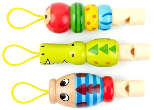 Silbato para niños – Paquete de 3 hacedores de Ruido de Animales de Dibujos Animados de Madera, Juguete Educativo de Sonido para niños pequeños, Color Aleatorio