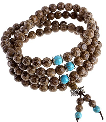 JOVIVI 8mm Bracciale Mala Tibetano con 108 Grani in Legno per Donna Uomo Braccialetto Preghiera Rosario Buddista con Perline per Meditazione Yoga Bracciale Avvolgente Multifilo Elastico Marrone