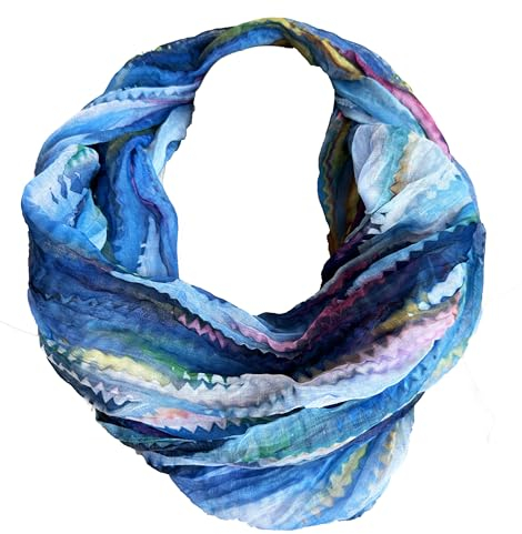 JameStyle26 Farbverlauf Seide Sommer Loop Verlauf Regenbogen Rainbow Silk Uni Rundschal Schlauchschal Stola Schal leicht (Streifen Blau)