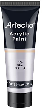 Artecho Pinturas Acrilicas 120ml Plata, Impermeable y resistente a la luz, para Lienzos, Tela, Madera, Cristal, Piedras.