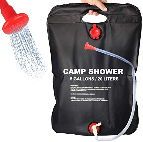 Namvo Portable Outdoor Solar Shower Bag Camp Shower Bag 5 Gallons/20L with Removable Hose and On-Off Switchable Shower Head for Camping Beach Swimming Outdoor Traveling