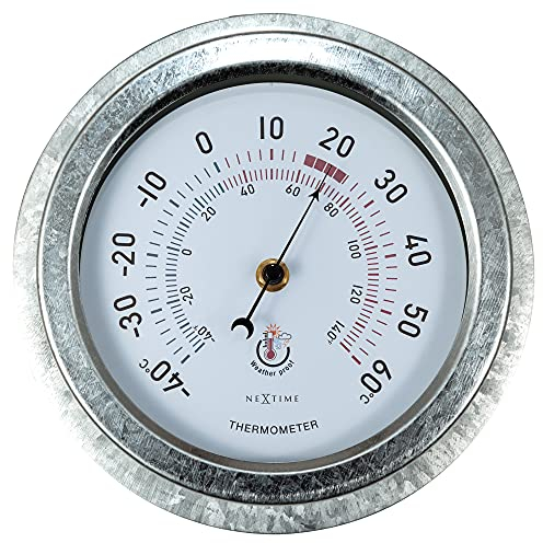 NeXtime Außenthermometer - Ø22CM - Metall - verzinkt „Lilie“