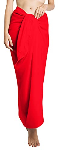CHAINUPON Womens Beach Pareos Sarong Sheer Long Swimsuit Cover Ups Bikini Wrap Skirt (Solid Red)