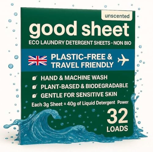 Eco Laundry Detergent Sheets, Unscented, Plant-Based, Fully Degradable Laundry Sheet Strips For Washer, Gentle on Skin, 32 Washes