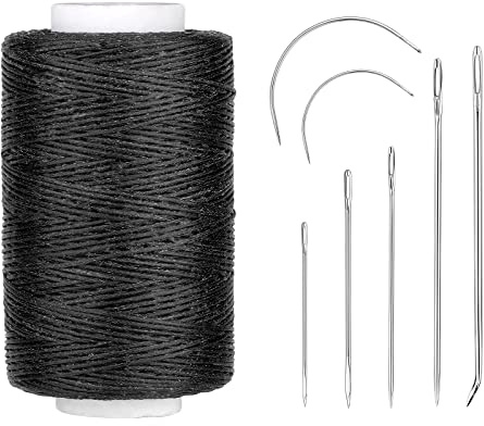 Namner 250M Leather Waxed Thread, 150D Sewing Waxed Thread Cord with Sewing Needles, Upholstery Repair Sewing Kit for Bookbinding, Shoe Repairing, Leather Projects, Black