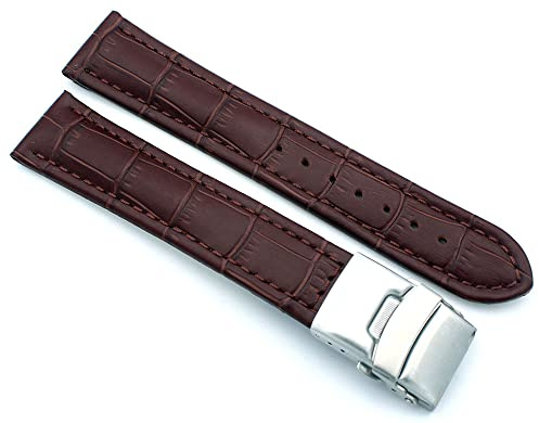 Sulla Cinturino per orologio alligatore goffrato in vera pelle con fibbia deployante in acciaio inox, marrone scuro., 22mm, cinghia
