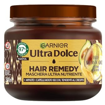 Garnier Ultra Dolce Maschera Nutriente, Per Capelli Secchi, Molto Tendenti al Crespo, Azione In 1 Minuto, Con Olio di Avocado e Burro di Karité, Hair Remedy, 340 ml