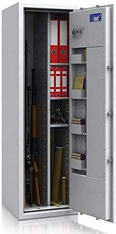 SafeHero Waffenschrank Klasse 1 EN 1143-1 Secureo Eagle 4 Kombi | Waffenschrank 1 für 4 Langwaffen | Langwaffenschrank Schlüsselschloss | Zugelassener Waffenschrank Langwaffen, Kurzwaffen + Munition