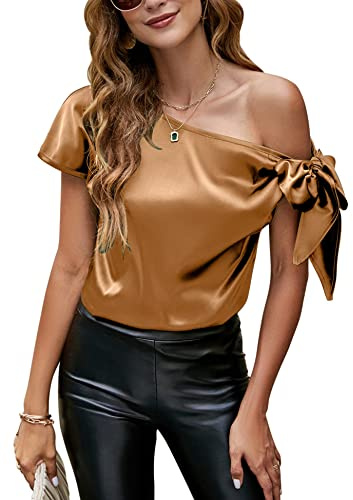 VIDUSSA Dam off-shoulder-toppar – satin asymmetriska silkestoppar för fest