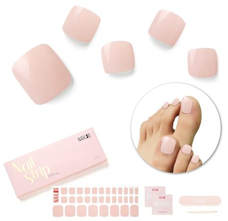 NAILOG Semi Cured Gel Nail Strips, Toe Nail Polish Strips with Glossy Gel Finishing | 32 Pieces Long Lasting Pedi Nail Wrap | Beige Pink | Dusty Rose