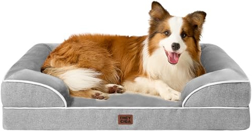 EHEYCIGA Panier Chien Grande Taille XXL Orthopedique, Memoire de Forme Lit pour Chien Dehoussable Lavable, Canapé Chiens Imperméable, Gris