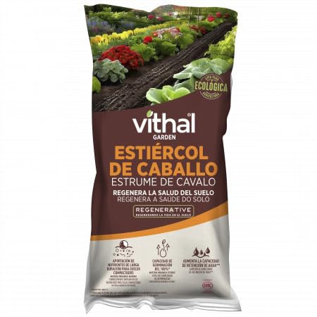 Estiercol de caballo con micorrizas 50L - Vithal Garden. Regenera la salud del suelo. Aumenta la capacidad de retencion del agua. Aporta nutrientes.