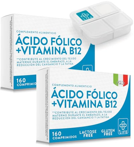 Ácido Fólico 400µg Con B12 160 Comprimidos PiùLife, Suplemento Con Vitamina B12 Y Acido Folico (Vitamina B9), 1 Comprimido Al Día, Vitaminas Para El Cansancio Y Fatiga, Energia, Mamá