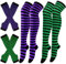 KASURE 2 Paar Oberschenkelhohe Socken & 2 Paar Lange Fingerlose Handschuhe, Gestreifte Kniehohe Socken Beinwärmer für Frauen Und Armstulpen für Frauen und Mädchen (Lila + Grün)