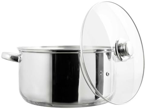 COOK CONCEPT, KC0004, Pentola in Metallo con Coperchio in Vetro, capacità 7 Litri, Compatibile con Tutte Le fonti di Calore e forni, Ideale per zuppe e stufati, Argento 7L Argento