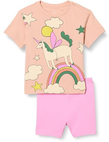 Amazon Essentials Conjunto de camiseta y pantalón corto de ciclismo para niñas pequeñas, rosa/unicornio, 4T