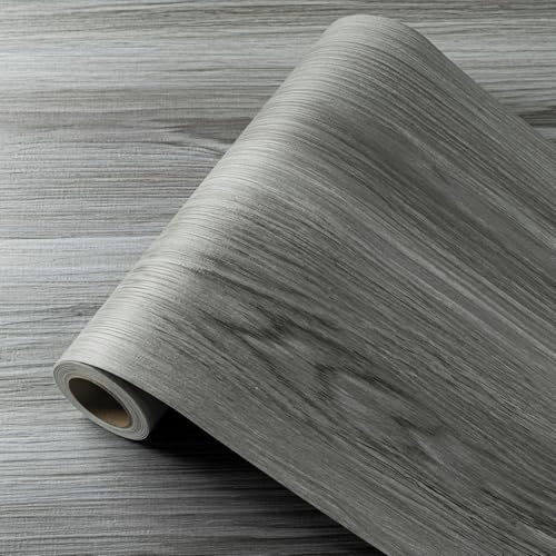 Vinylboden Selbstklebend PVC Bodenbelag Selbstklebend Fliesen Vinyl Holzoptik Bodenaufkleber Wasserdicht Verschleißfest für Küche Wohnzimmer Badezimmer Dunkelgraue Holzmaserung 30X1000cm/Rolle