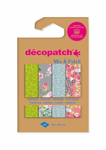 Décopatch DP047C - Une Pochette de 4 Feuilles Décopatch - Dimensions : 30 x 40 cm - Papiers imprimé, Jardin botanique - Mix & Patch - A partir de 5 ans, DIY, création, rénovation, activité créative