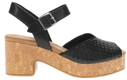 TOMS Women's Isla Peep Toe Heeled Sandal, Black1, 7.5